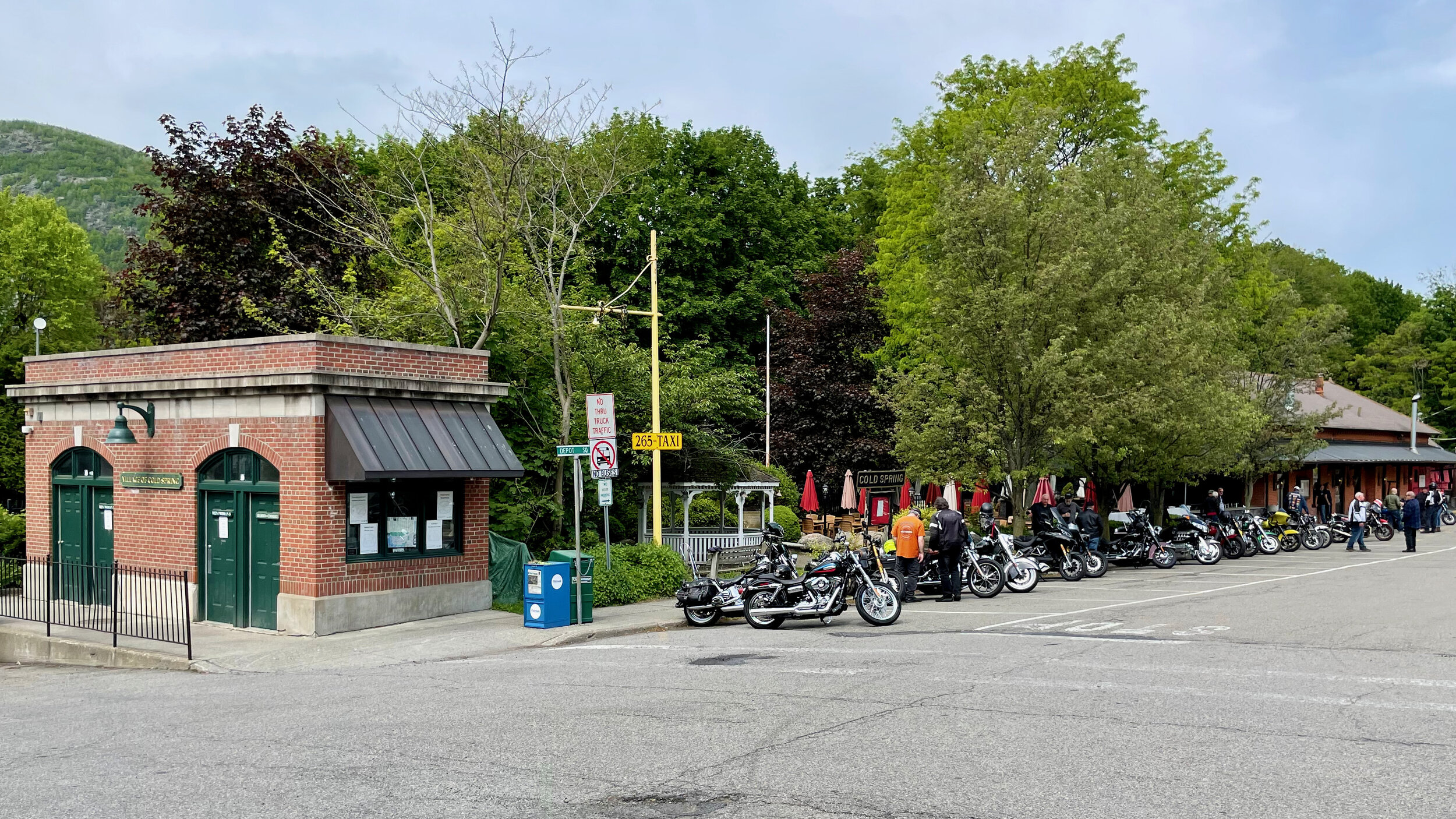 Motorcycles in front of Cold Spring Depot